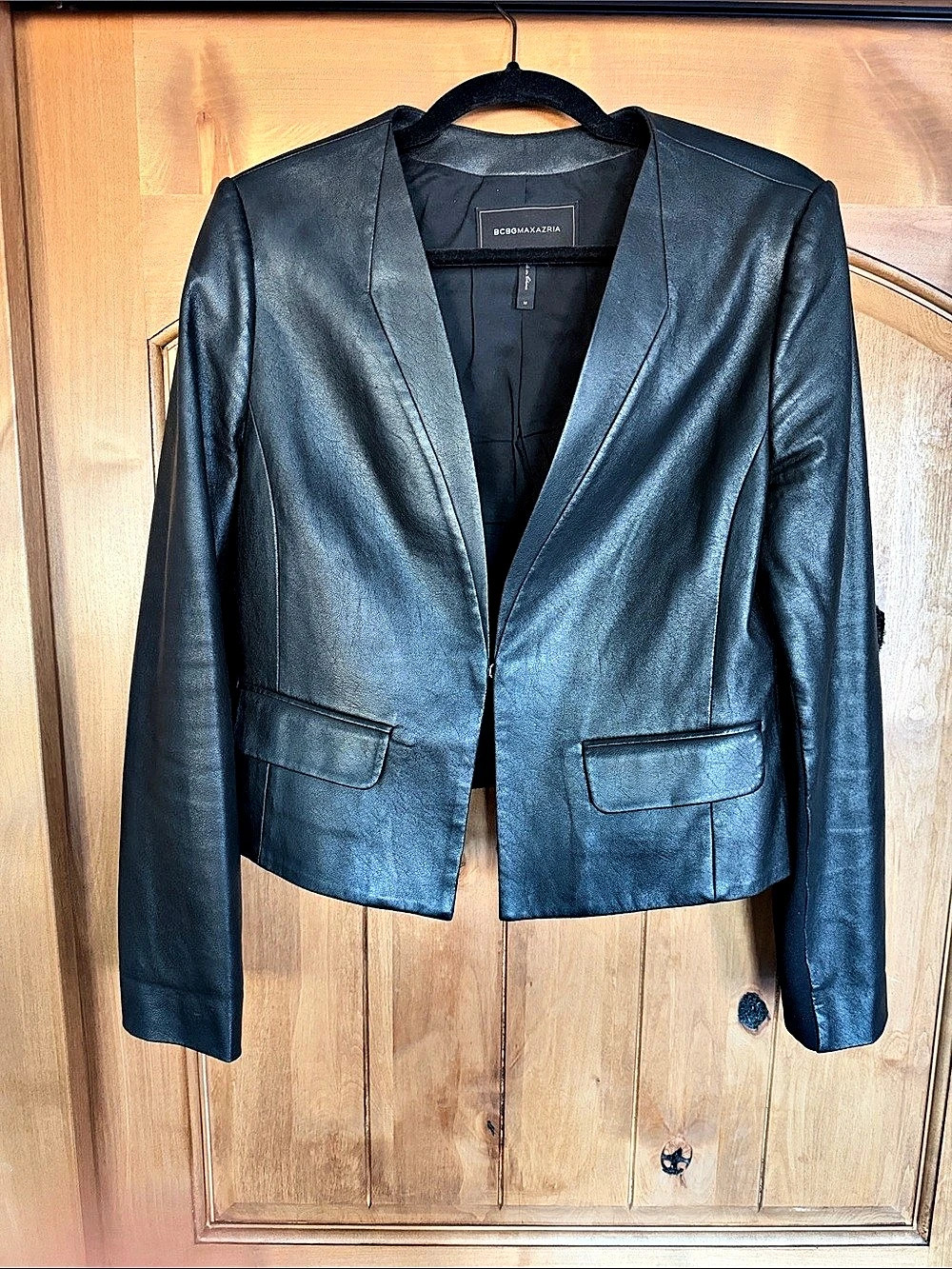BCBGMAXAZRIA Women's Black Leather-Style Jacket